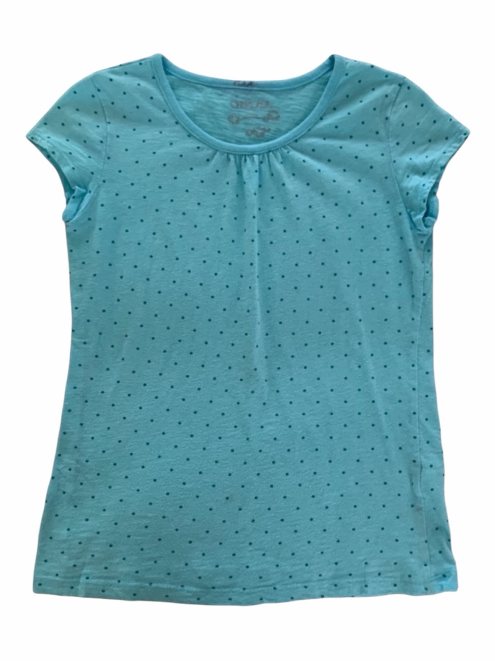 Cherokee T-Shirt Girls Size M Blue Polka Dot Capped Short Sleeve Lightweight